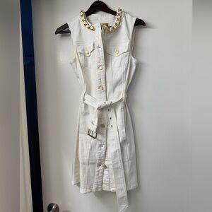 Michael Kors White Denim Dress with Gold Details